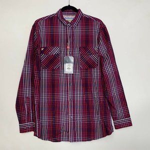 Vermonti Milan Men Dress Shirt Size Large‎ Plaid Red Pink Long Sleeve Button Up
